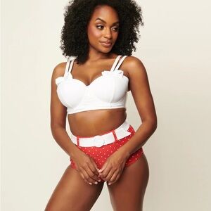 Unique Vintage White Bowed Over Swim Top